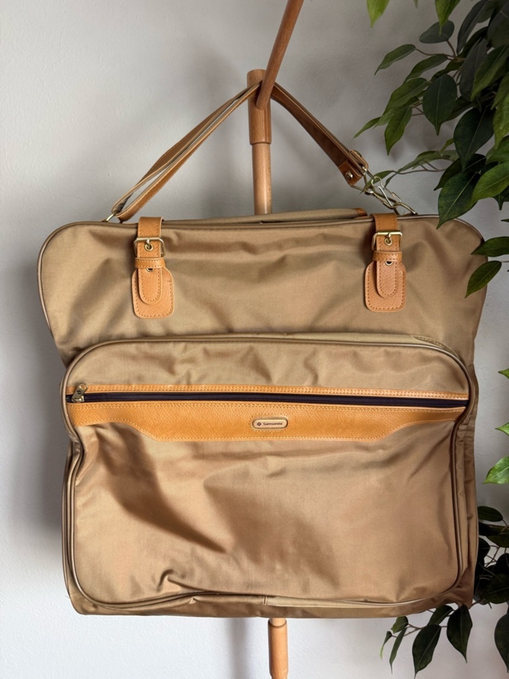 Samsonite Vintage Gold & Brown Leather Travel Suit Garment Folding Bag